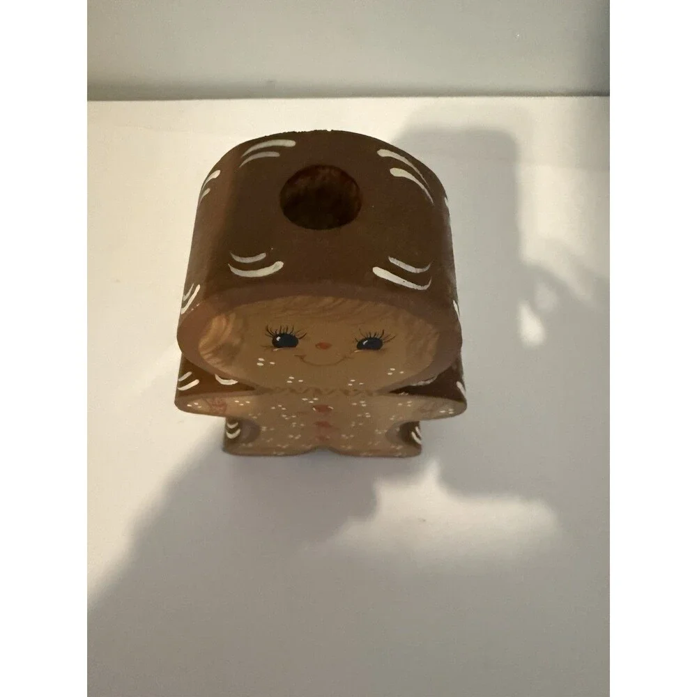 Adorable! 1980s Gingerbread Girl Wood Candle Stick Holder